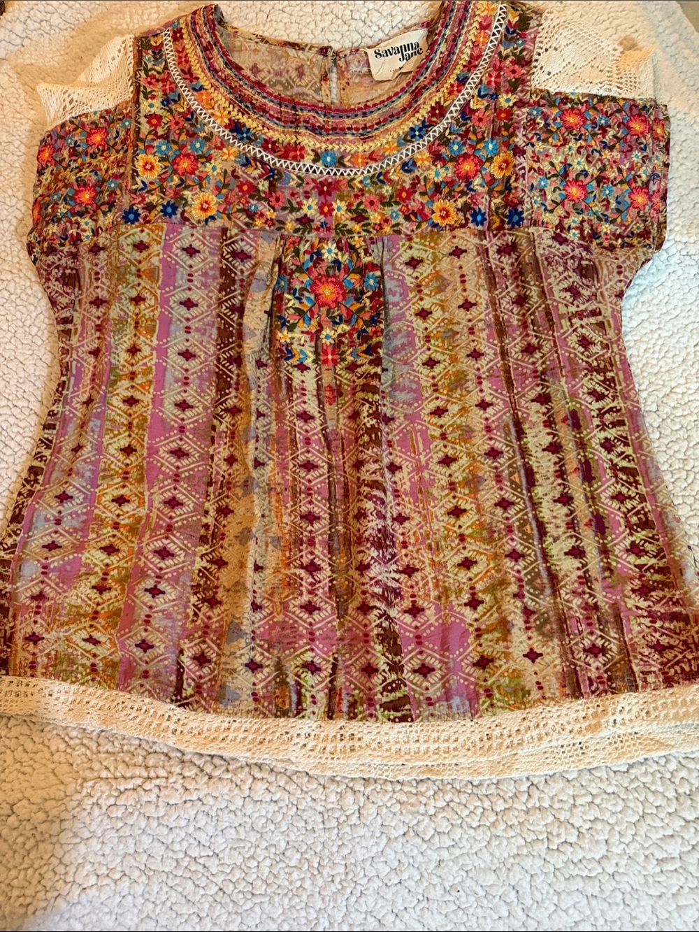 Savanna Jane Pink Multicolor Embroidered Boho Tunicy Loose Fit Size XL